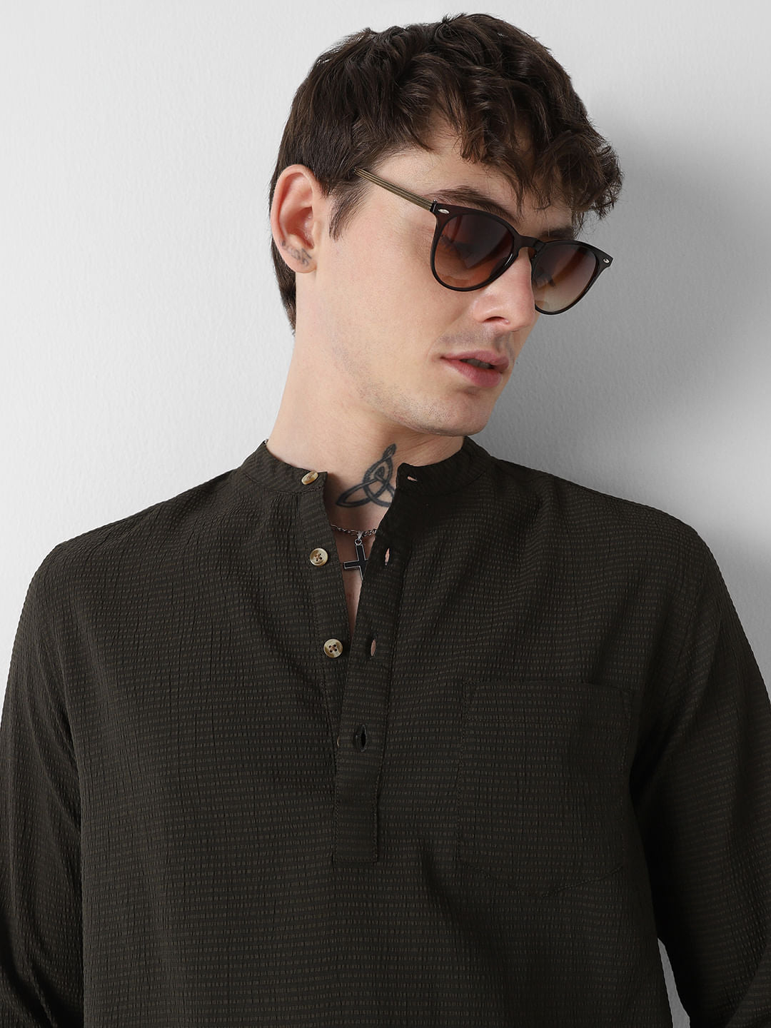Olive Green Seersucker Kurta