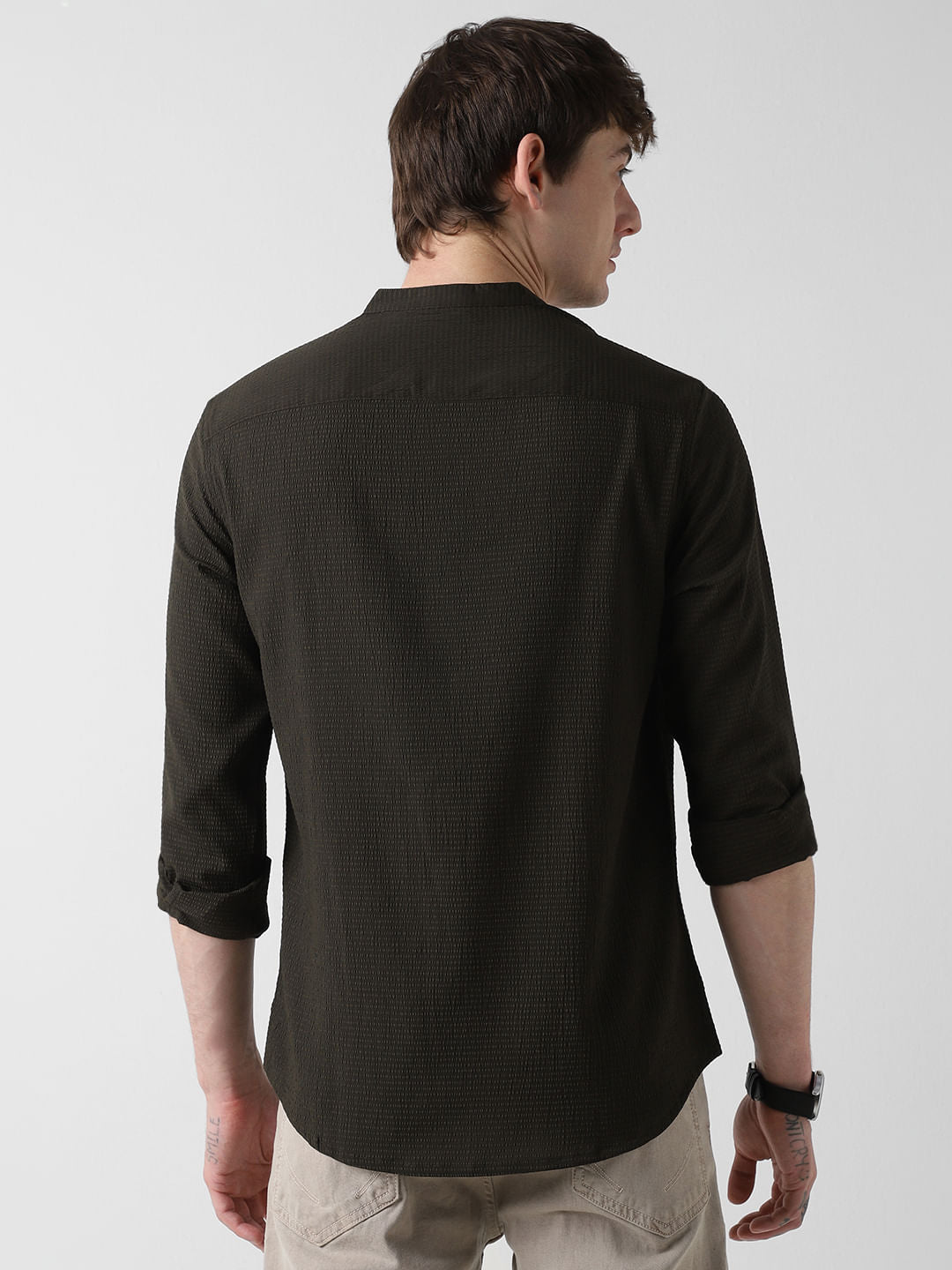 Olive Green Seersucker Kurta