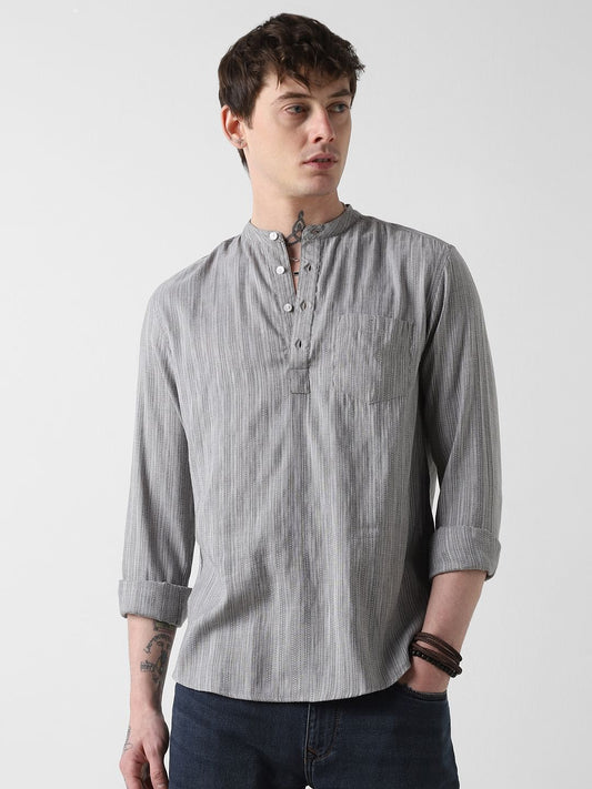Modish Dobby Chalk Striped Grey Kurta