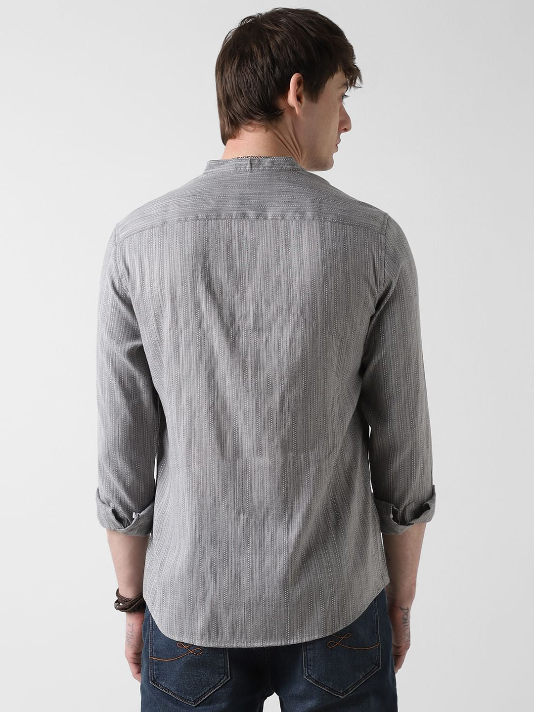 Modish Dobby Chalk Striped Grey Kurta
