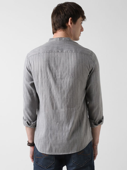 Modish Dobby Chalk Striped Grey Kurta