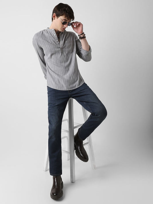 Modish Dobby Chalk Striped Grey Kurta