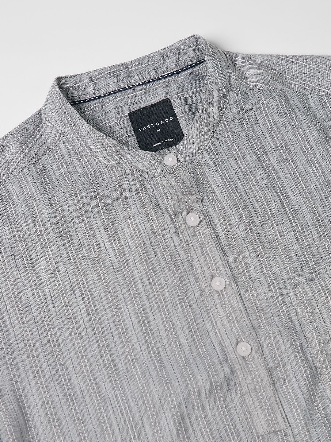 Modish Dobby Chalk Striped Grey Kurta