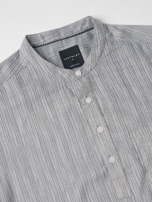 Modish Dobby Chalk Striped Grey Kurta