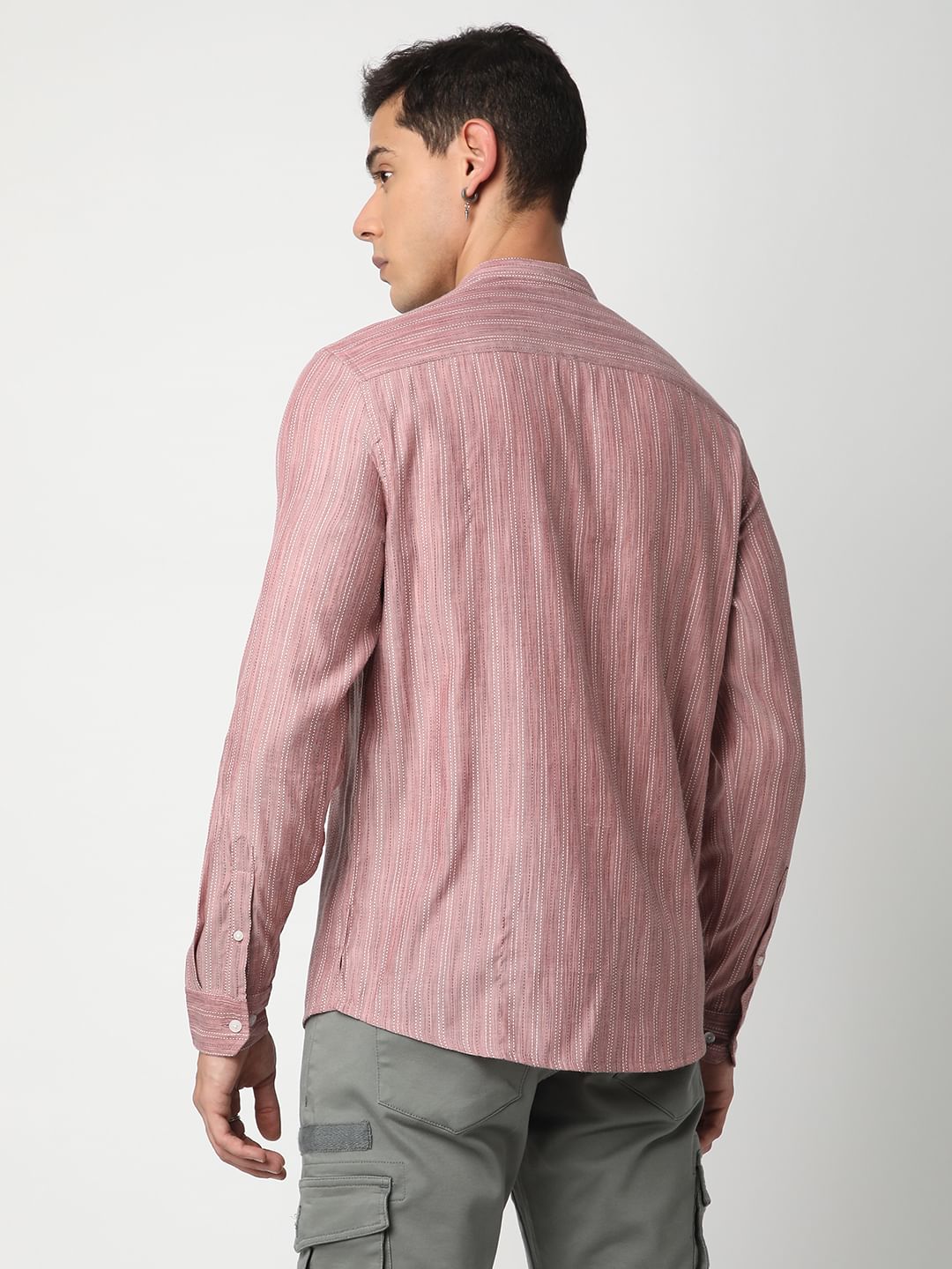 Pale Rose Pink Dobby Striped Kurta