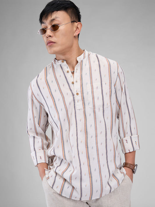 Modish Multicolour Striped Linen Kurta