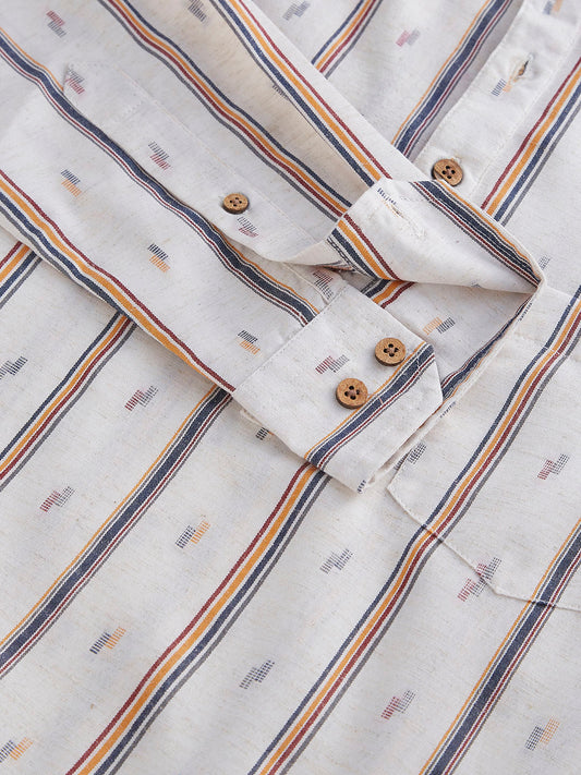 Modish Multicolour Striped Linen Kurta
