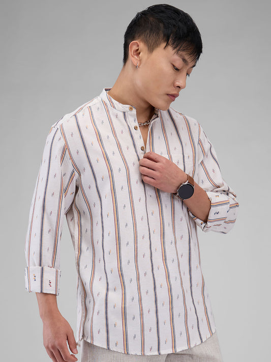 Modish Multicolour Striped Linen Kurta