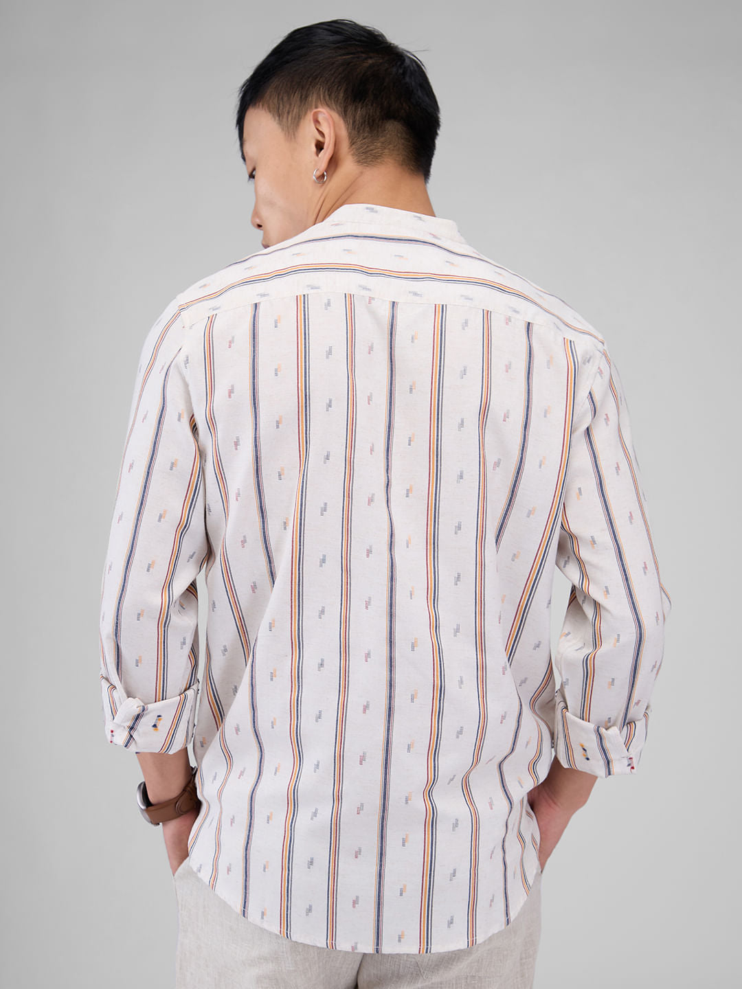 Modish Multicolour Striped Linen Kurta