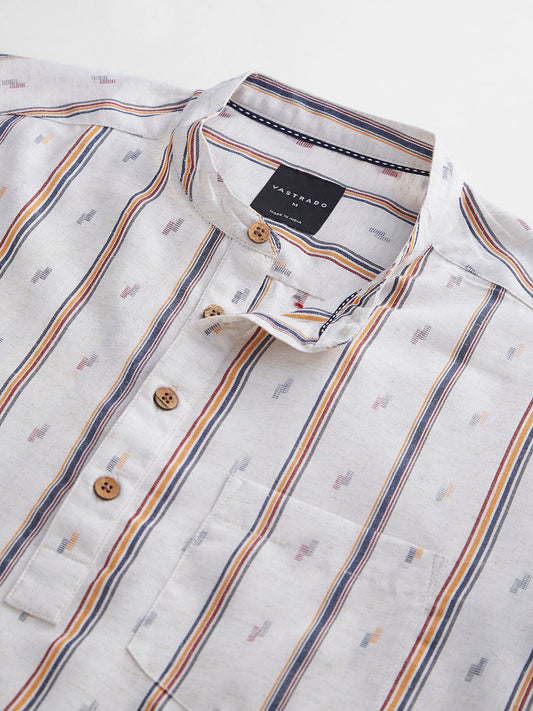 Modish Multicolour Striped Linen Kurta