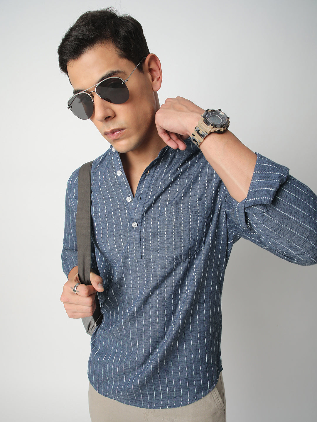 Aegean Blue Chalk Striped Kurta