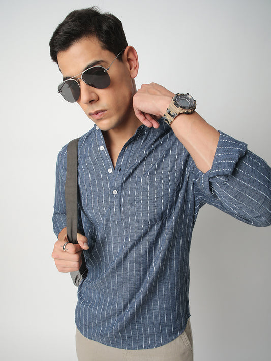 Aegean Blue Chalk Striped Kurta