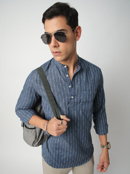 Aegean Blue Chalk Striped Kurta