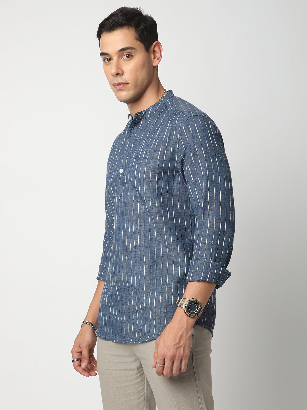 Aegean Blue Chalk Striped Kurta