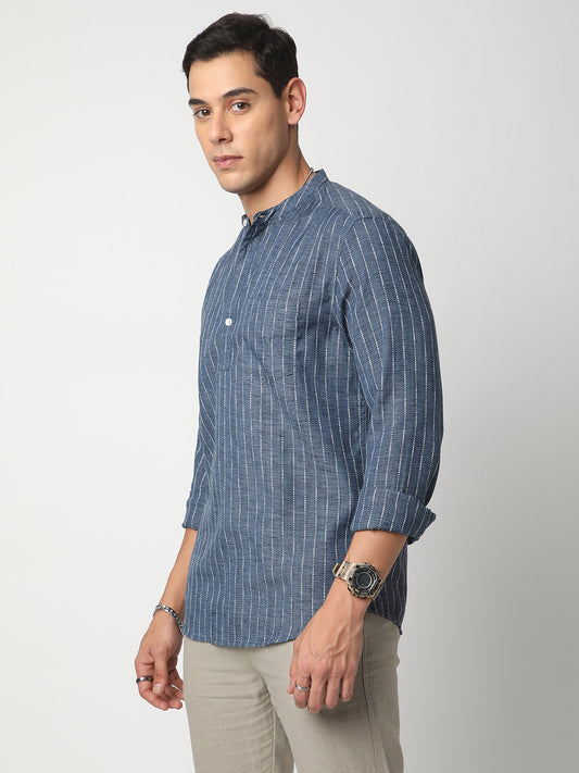 Aegean Blue Chalk Striped Kurta