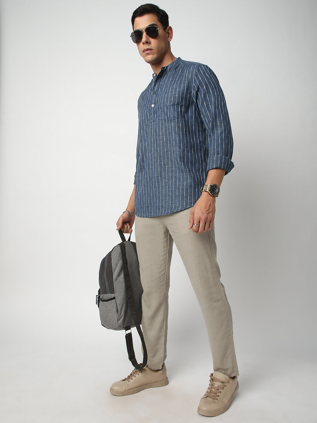 Aegean Blue Chalk Striped Kurta