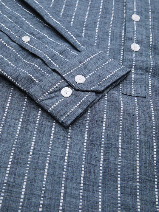 Aegean Blue Chalk Striped Kurta