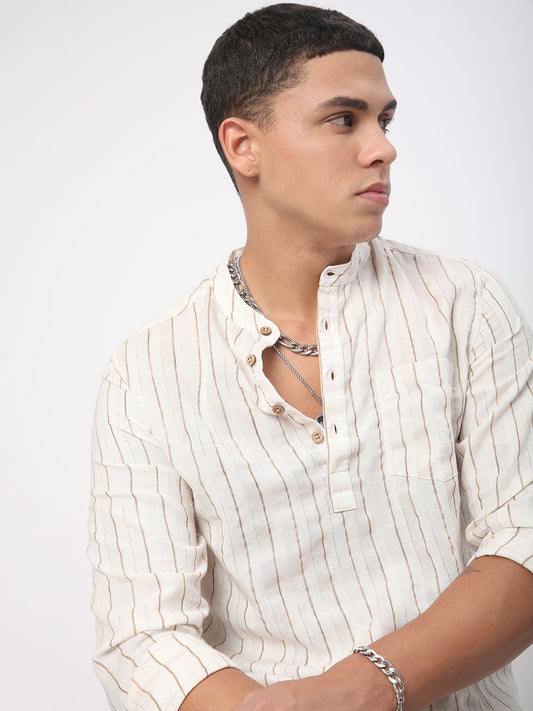 Beige & Brown Shadow Striped Kurta