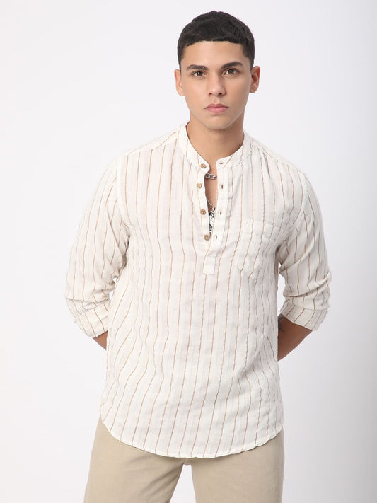 Beige & Brown Shadow Striped Kurta