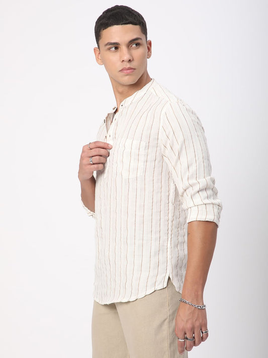 Beige & Brown Shadow Striped Kurta