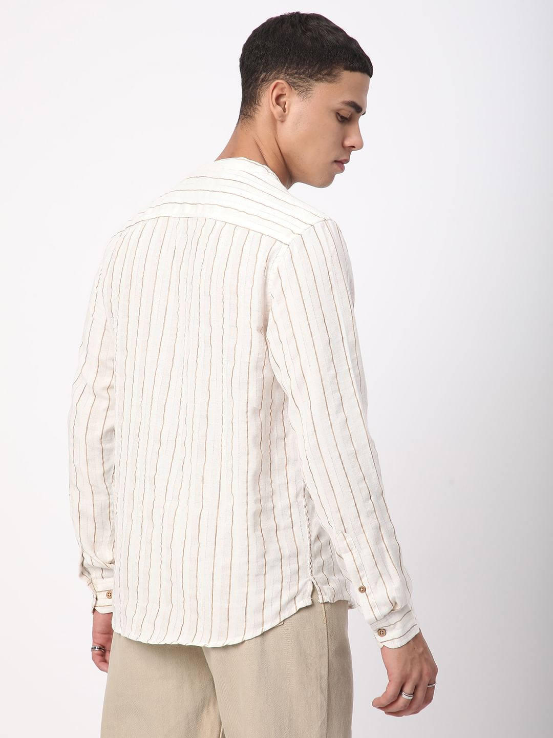 Beige & Brown Shadow Striped Kurta