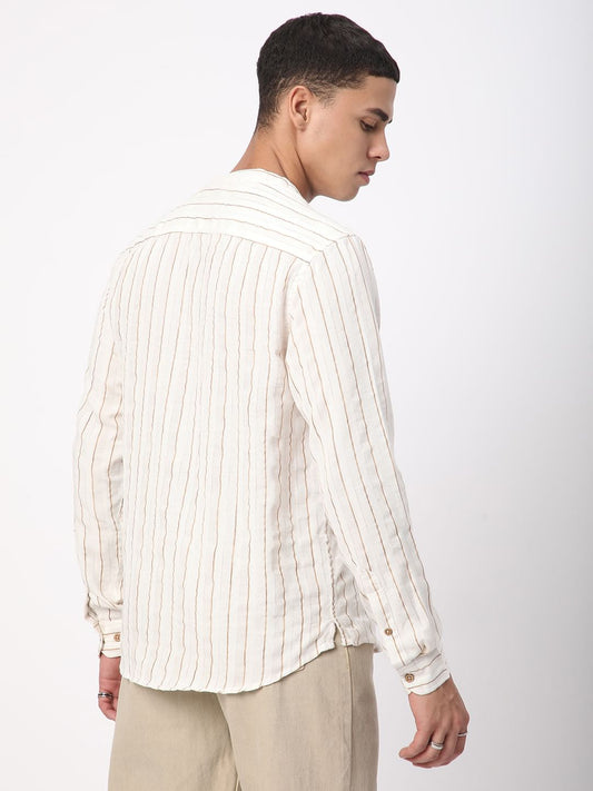 Beige & Brown Shadow Striped Kurta