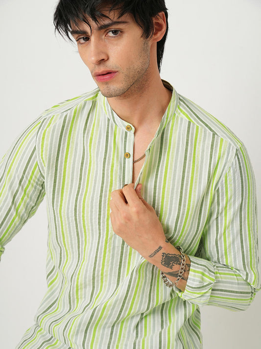 Candy Striped Virescent Seersucker Kurta