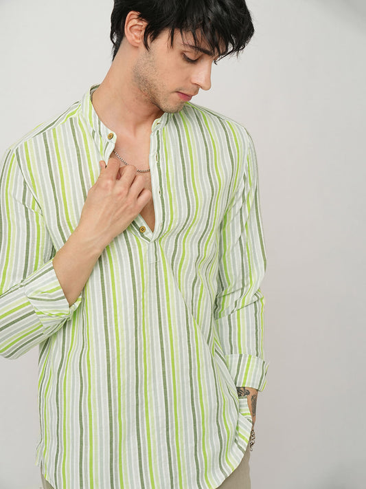 Candy Striped Virescent Seersucker Kurta