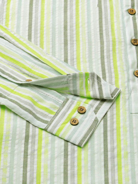 Candy Striped Virescent Seersucker Kurta