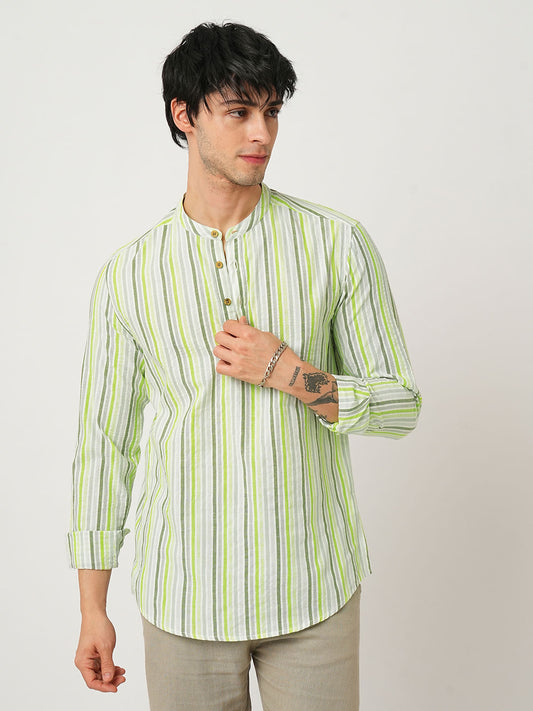 Candy Striped Virescent Seersucker Kurta