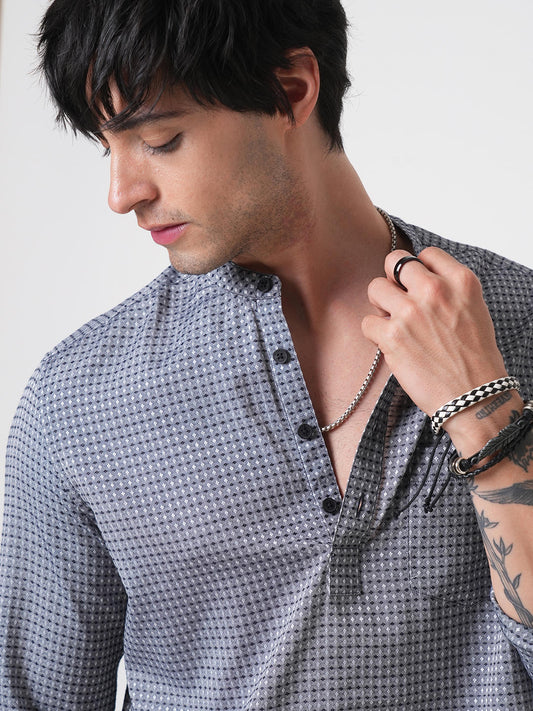 Premium Cotton Navy & Grey Diamond Dobby Kurta