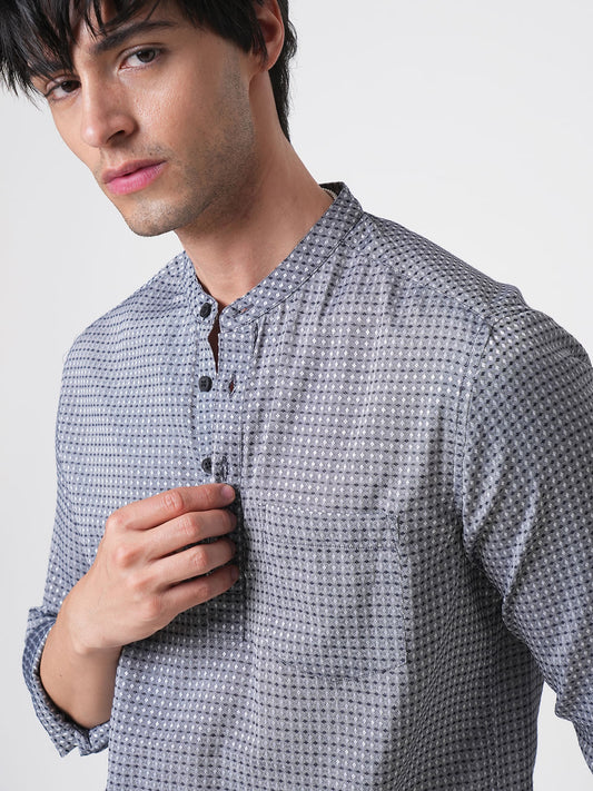 Premium Cotton Navy & Grey Diamond Dobby Kurta