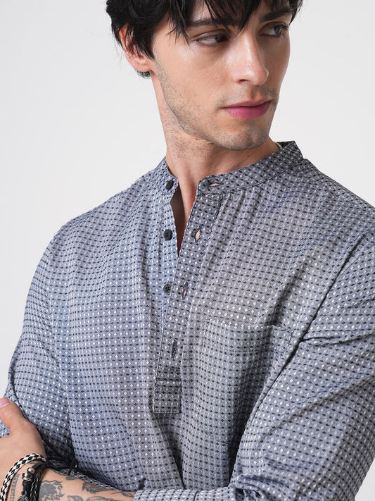 Premium Cotton Navy & Grey Diamond Dobby Kurta