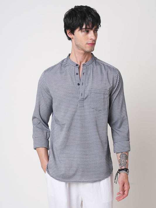 Premium Cotton Navy & Grey Diamond Dobby Kurta