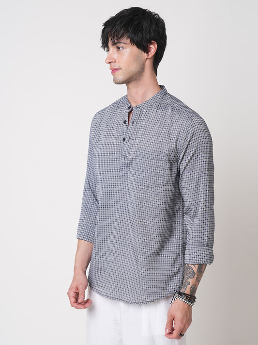 Premium Cotton Navy & Grey Diamond Dobby Kurta