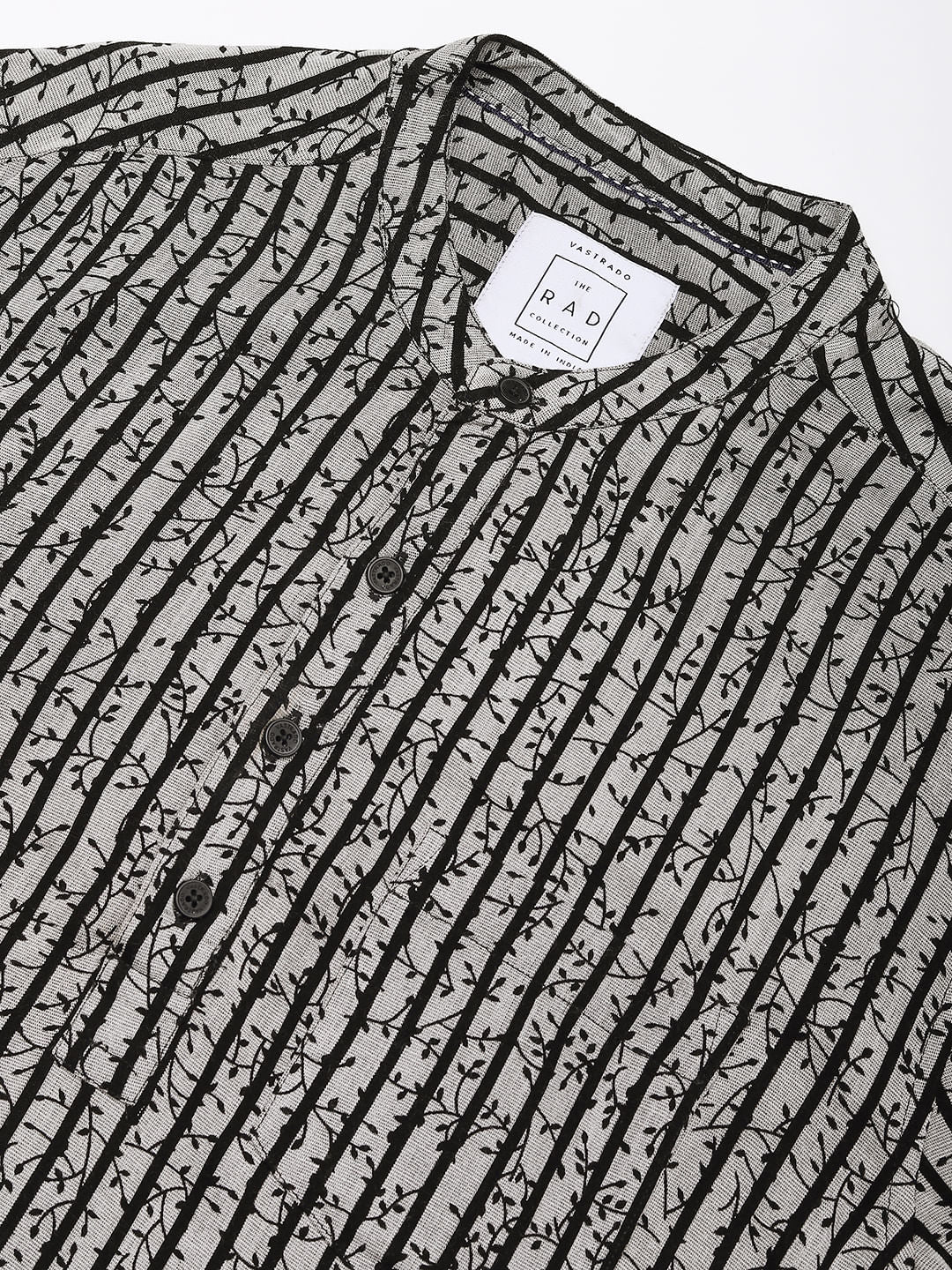 Black Mini Leaf Carved Striped Kurta