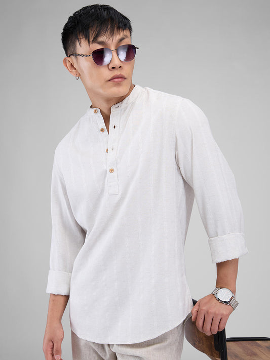 Grey Melange Dobby Striped Kurta