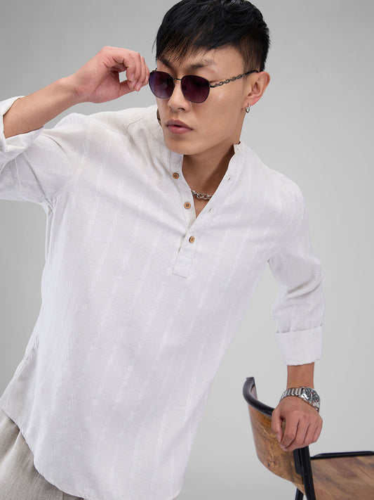 Grey Melange Dobby Striped Kurta