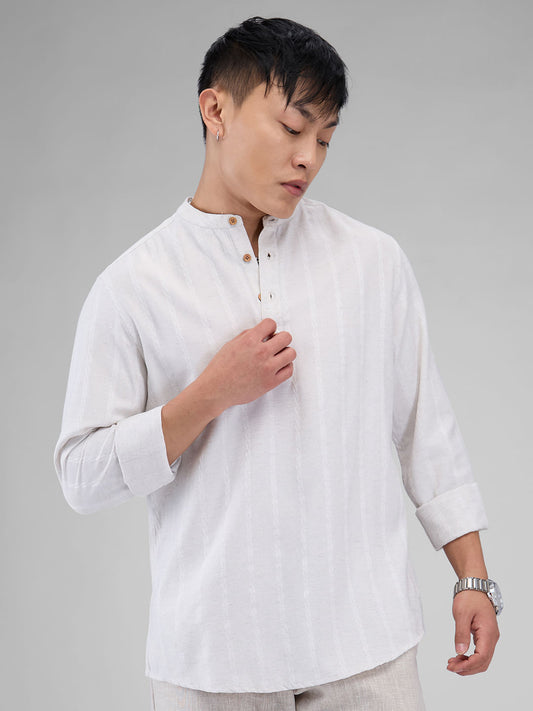 Grey Melange Dobby Striped Kurta