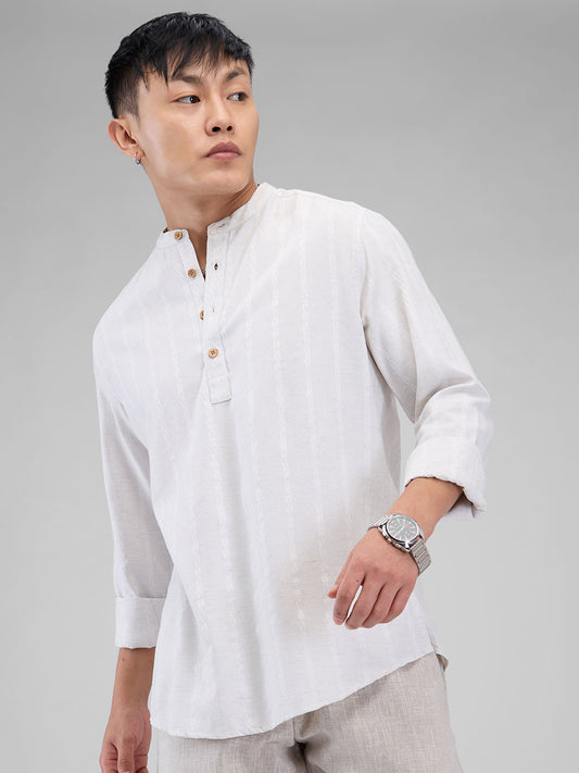 Grey Melange Dobby Striped Kurta