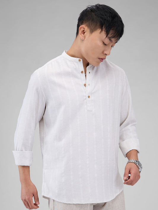 Grey Melange Dobby Striped Kurta