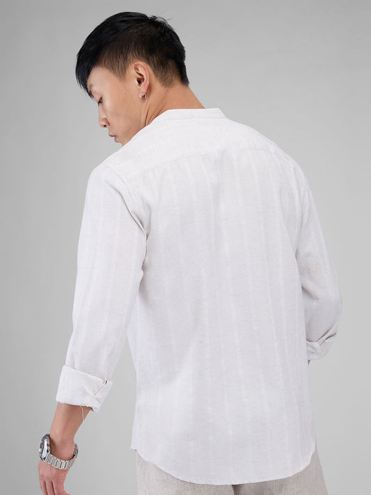 Grey Melange Dobby Striped Kurta