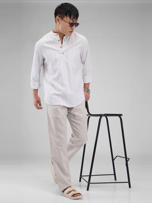 Grey Melange Dobby Striped Kurta