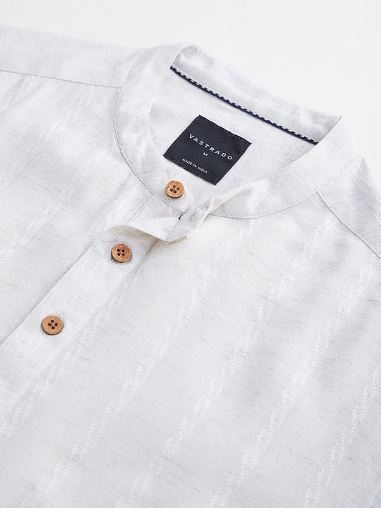 Grey Melange Dobby Striped Kurta