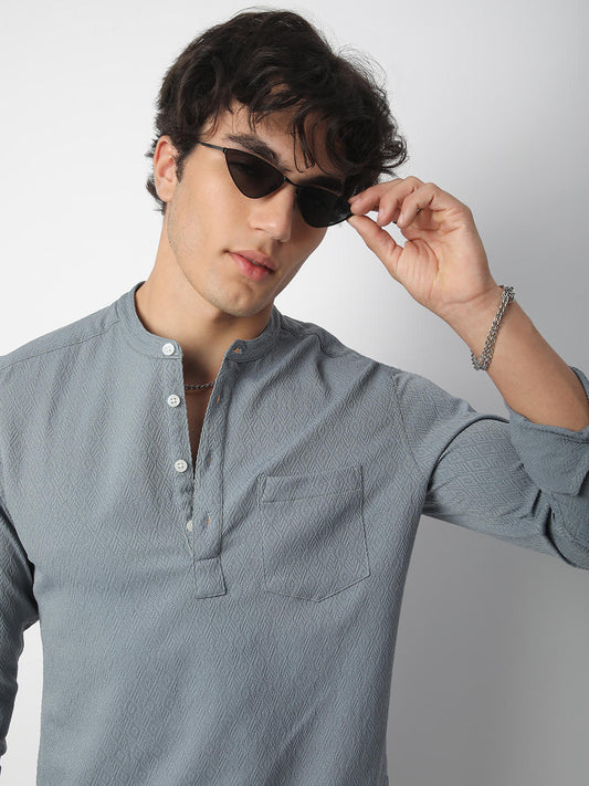 Ornate Turkish Blue Jacquard Kurta