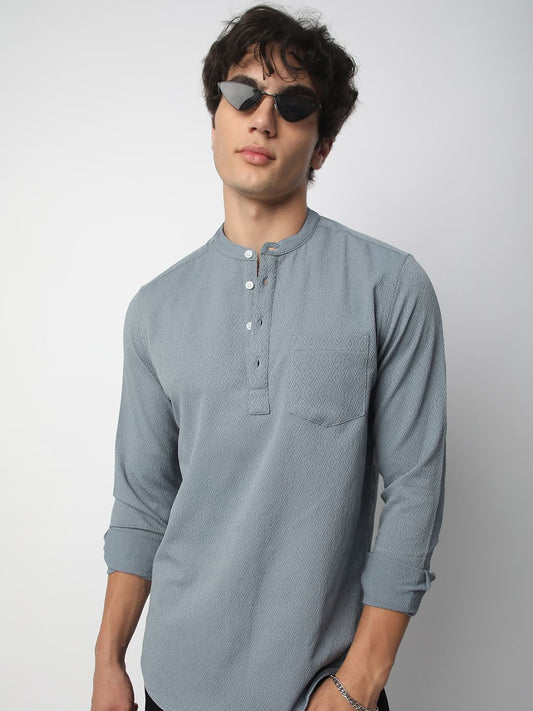 Ornate Turkish Blue Jacquard Kurta