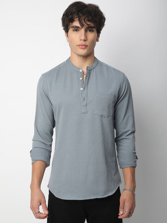 Ornate Turkish Blue Jacquard Kurta