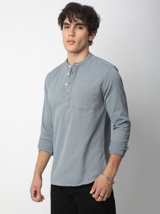 Ornate Turkish Blue Jacquard Kurta
