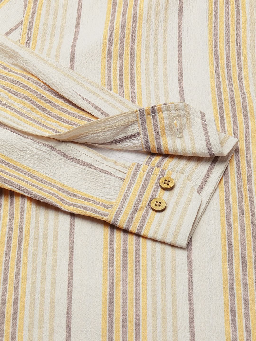 Beige Awning Stripe Crinkled Kurta