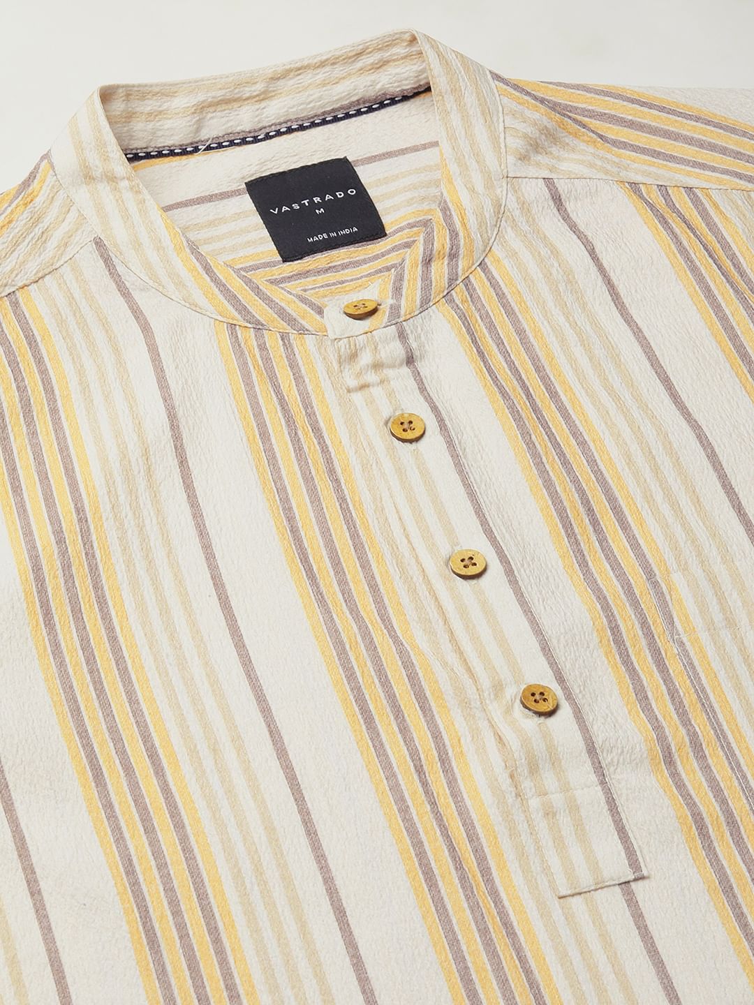 Beige Awning Stripe Crinkled Kurta
